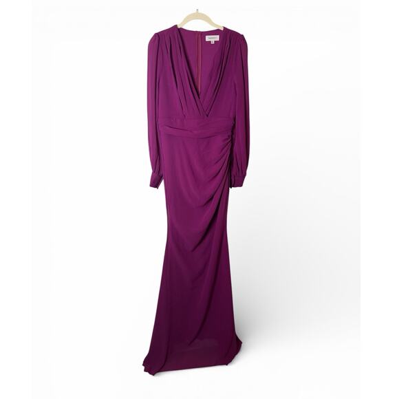 Faeriesty Surplice Neck Lantern Sleeve Chiffon Mermaid Dress in Purple sz Medium - Picture 2 of 10